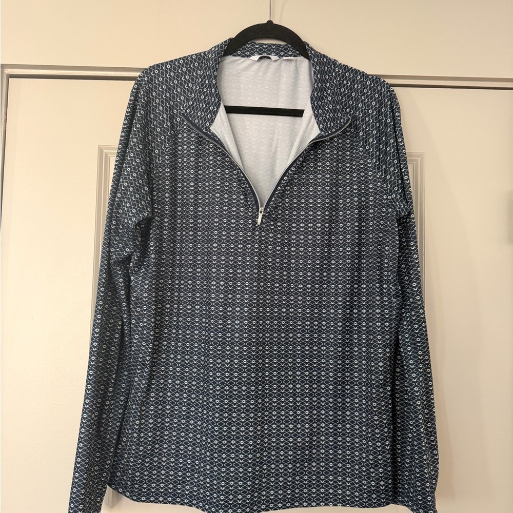 Lady Hagen Navy and White Patterned Top